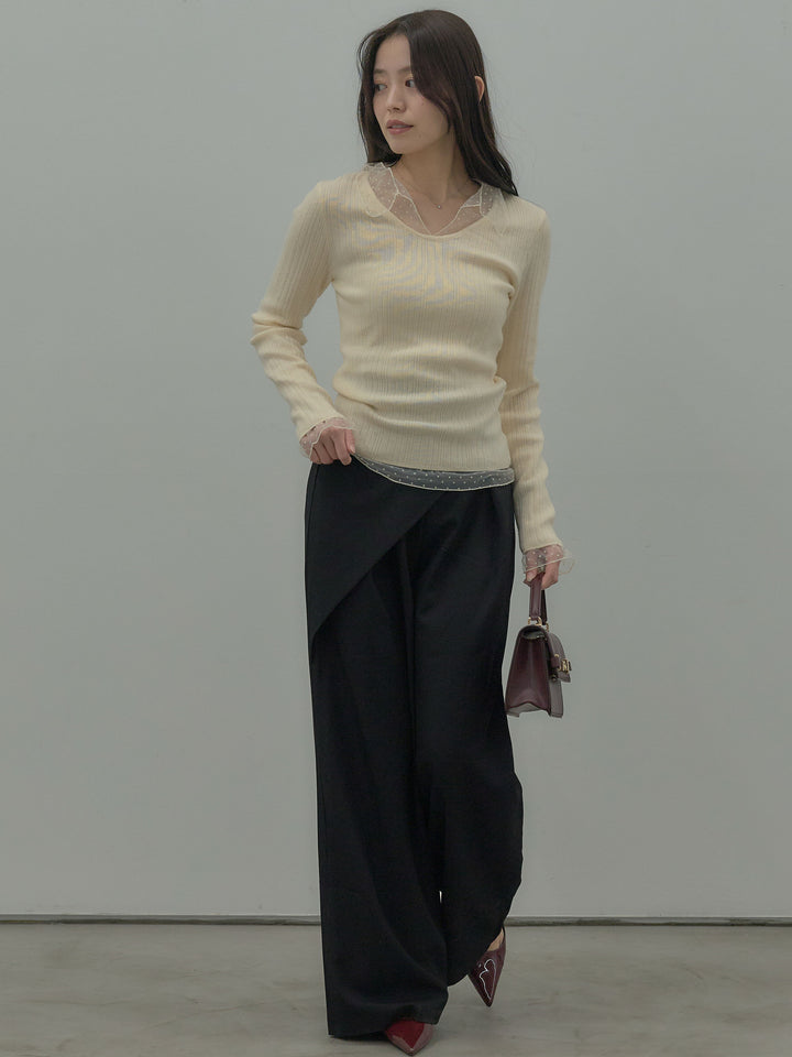 ドットチュールデザインニットトップス