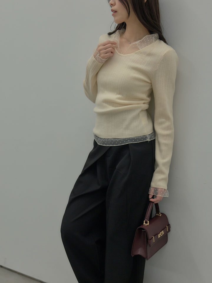 ドットチュールデザインニットトップス