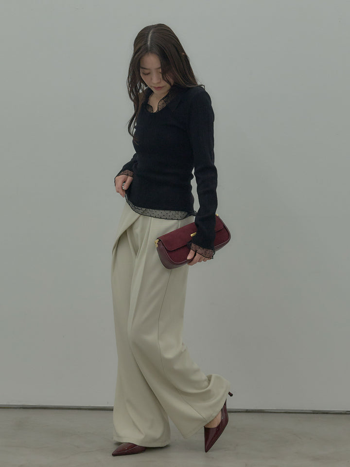 ドットチュールデザインニットトップス