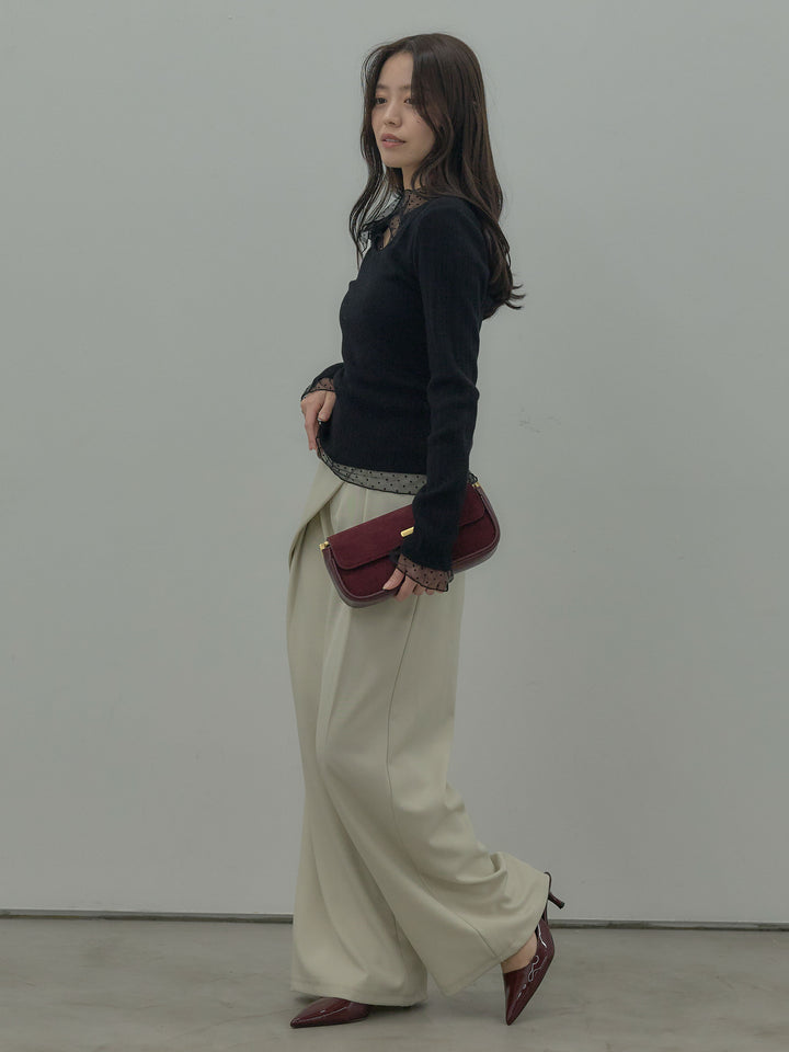 ドットチュールデザインニットトップス