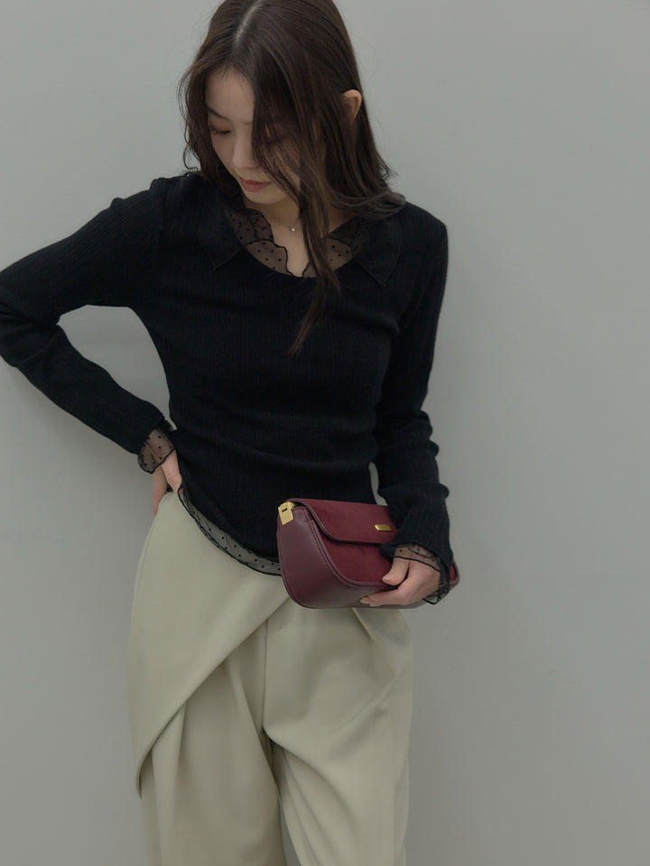 ドットチュールデザインニットトップス