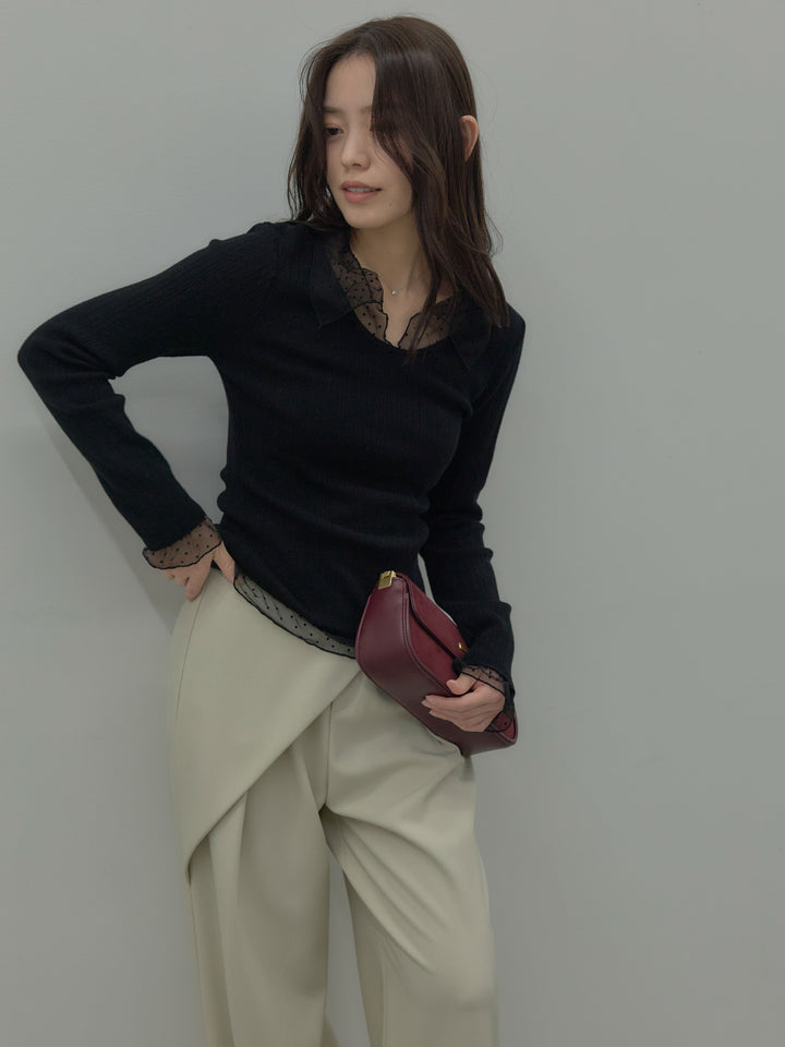 ドットチュールデザインニットトップス