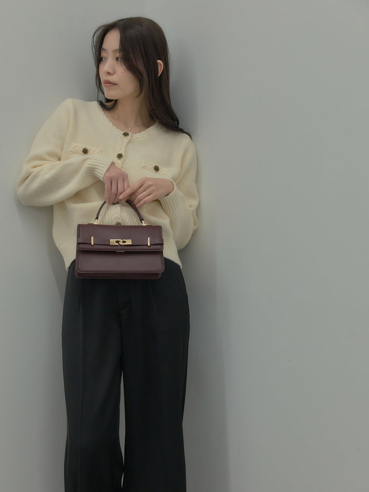 【SET】ゴールドボタンニットカーディガン+【Essential】センタープレスサテンパンツ(2set)