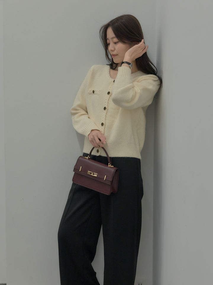 【SET】ゴールドボタンニットカーディガン+【Essential】センタープレスサテンパンツ(2set)