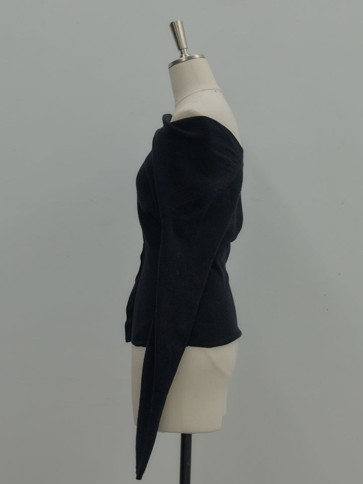 ドレープボタンデザインニットトップス