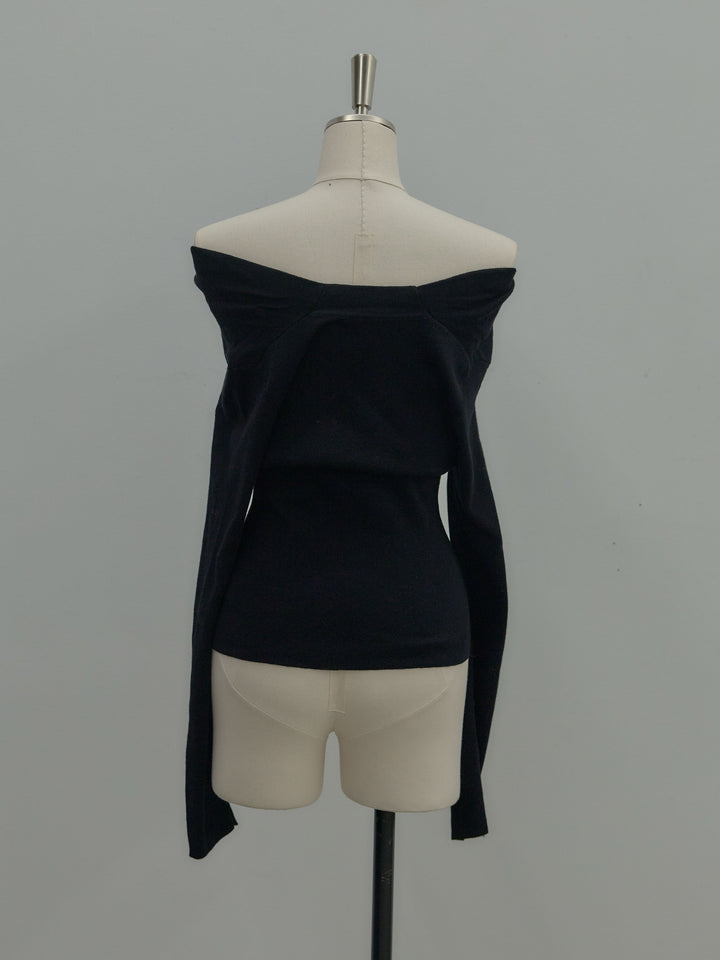 ドレープボタンデザインニットトップス