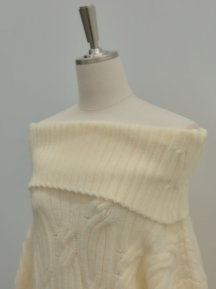 ケーブル編みルーズオフショルニットプルオーバー