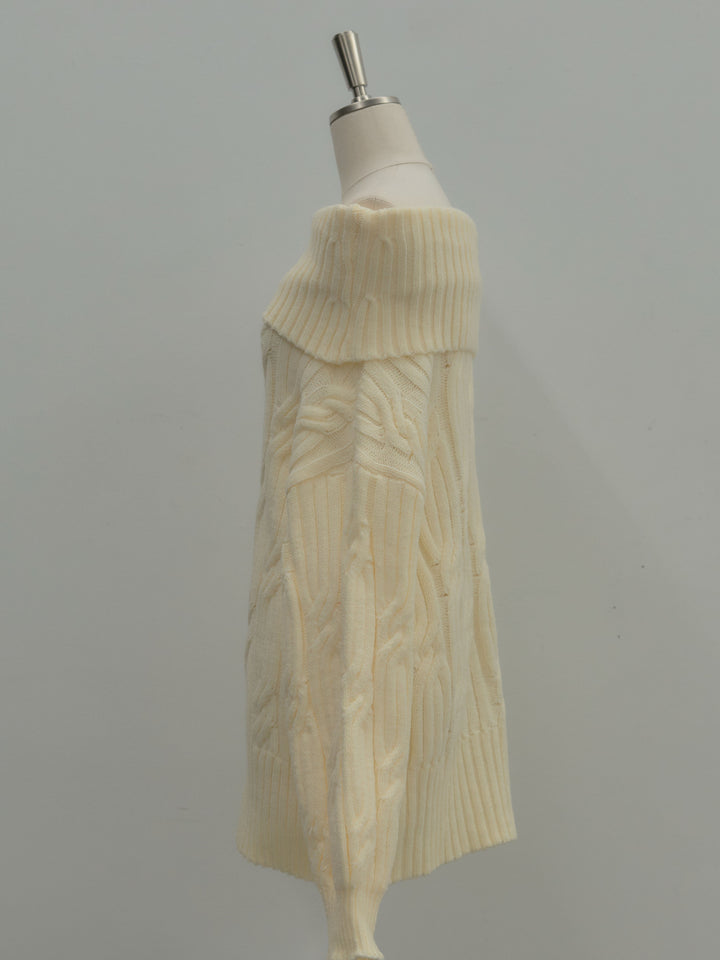 ケーブル編みルーズオフショルニットプルオーバー