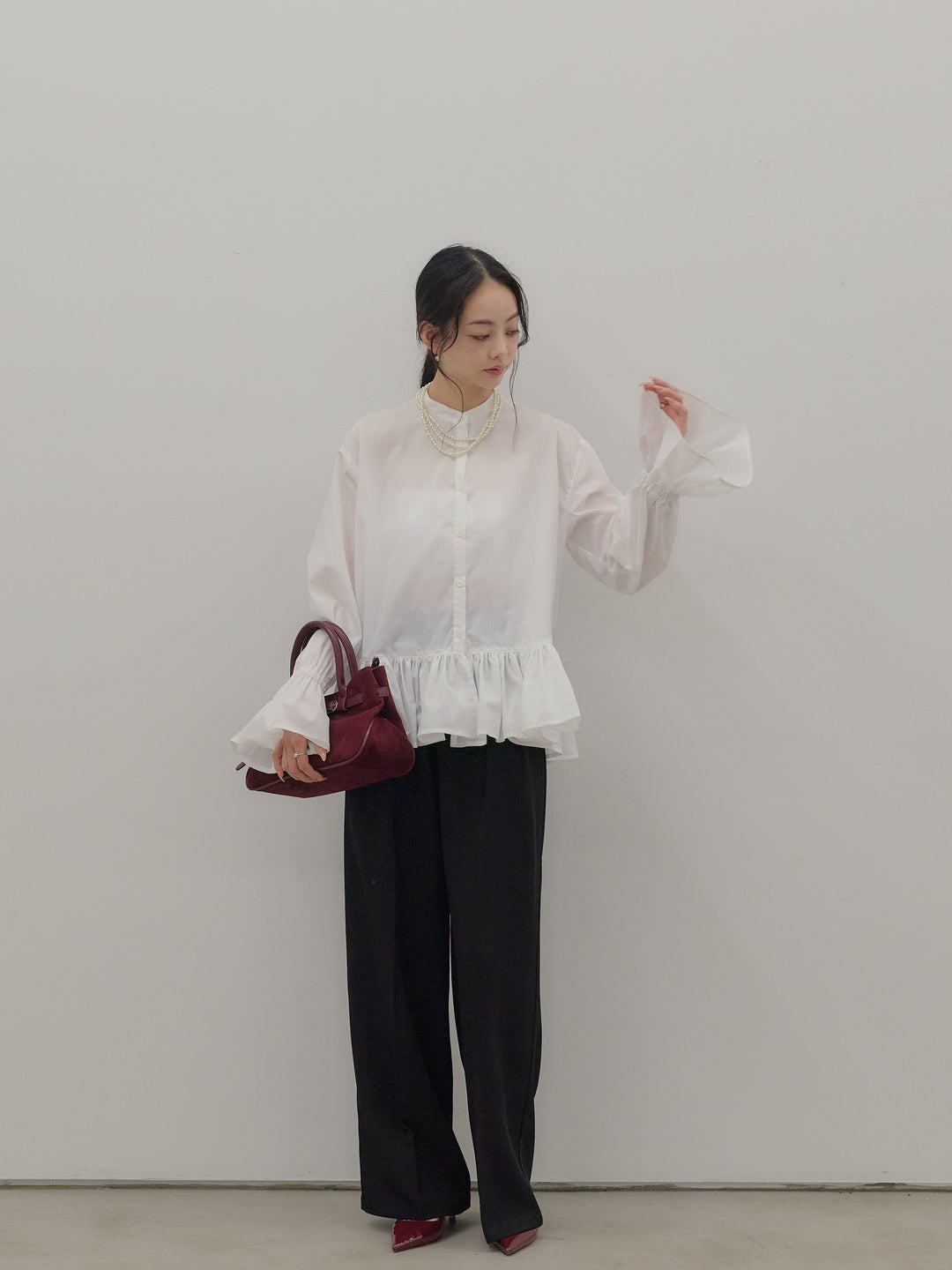 ハイウエストセンタープレスワイドパンツ