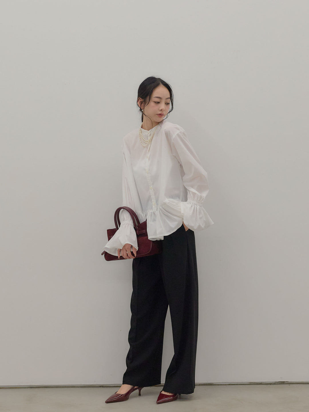 ハイウエストセンタープレスワイドパンツ