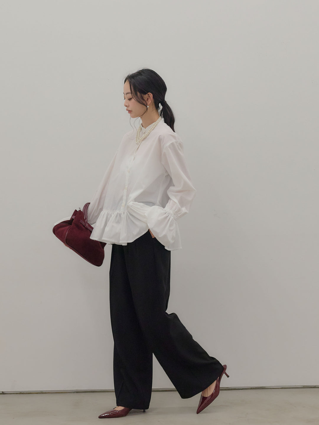 ハイウエストセンタープレスワイドパンツ