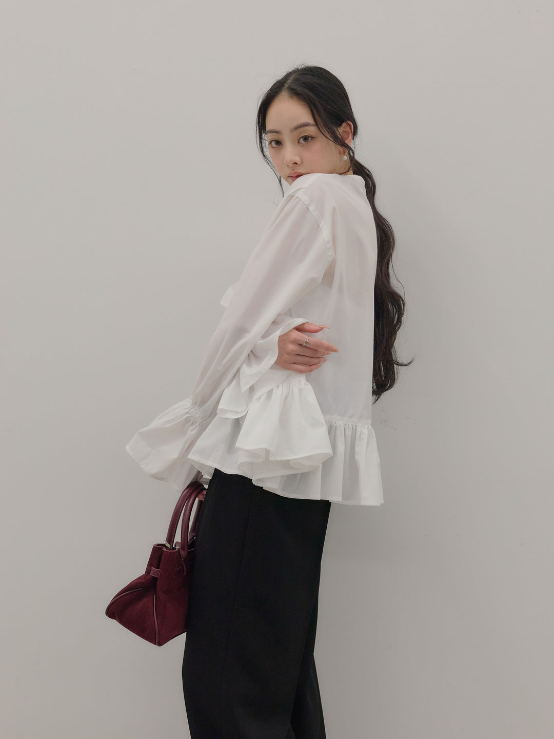 ハイウエストセンタープレスワイドパンツ