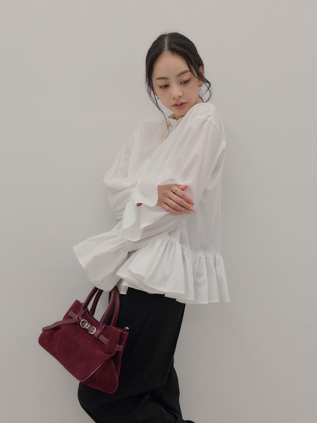 ハイウエストセンタープレスワイドパンツ