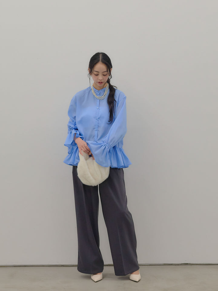 ハイウエストセンタープレスワイドパンツ