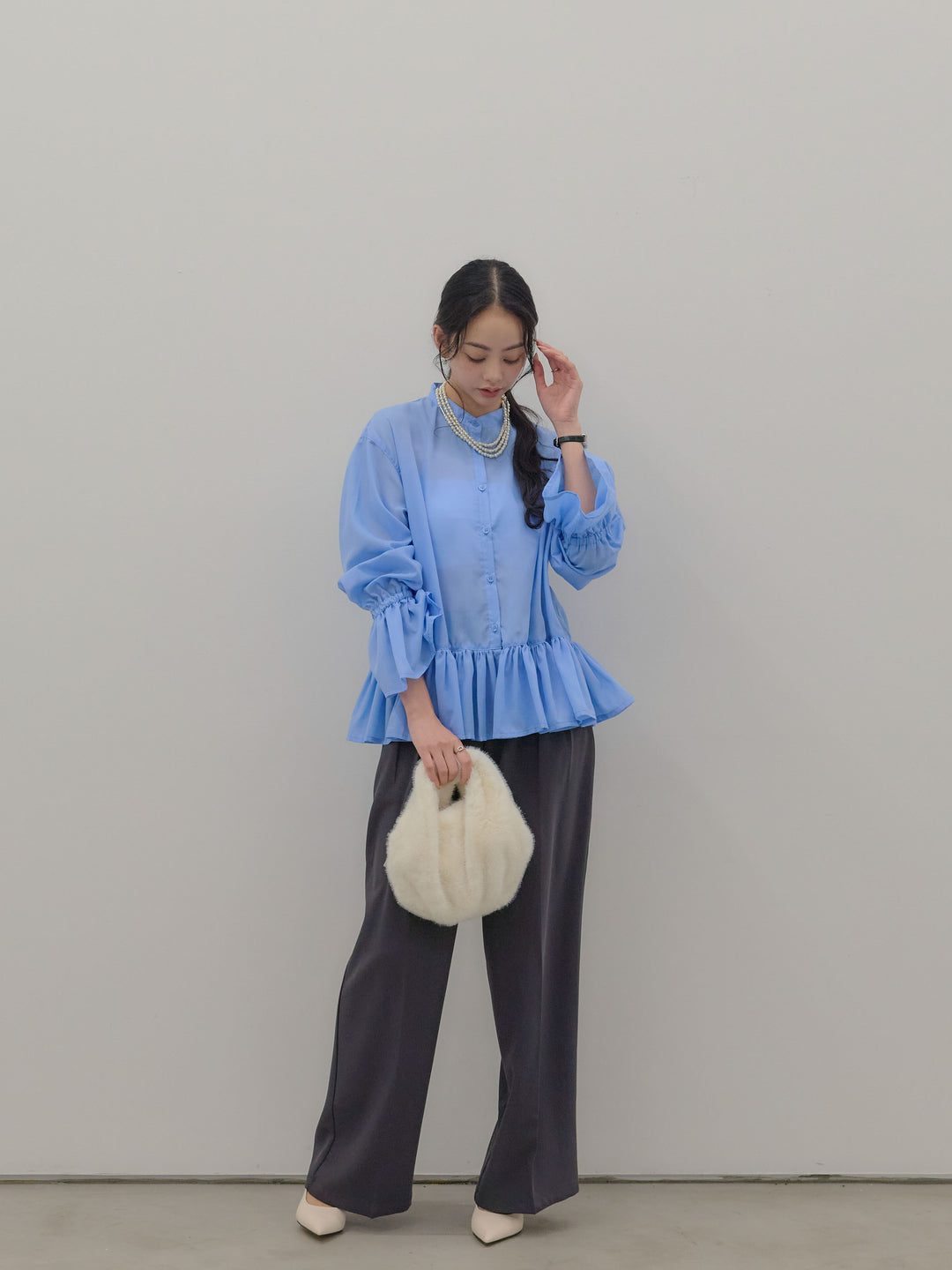 ハイウエストセンタープレスワイドパンツ