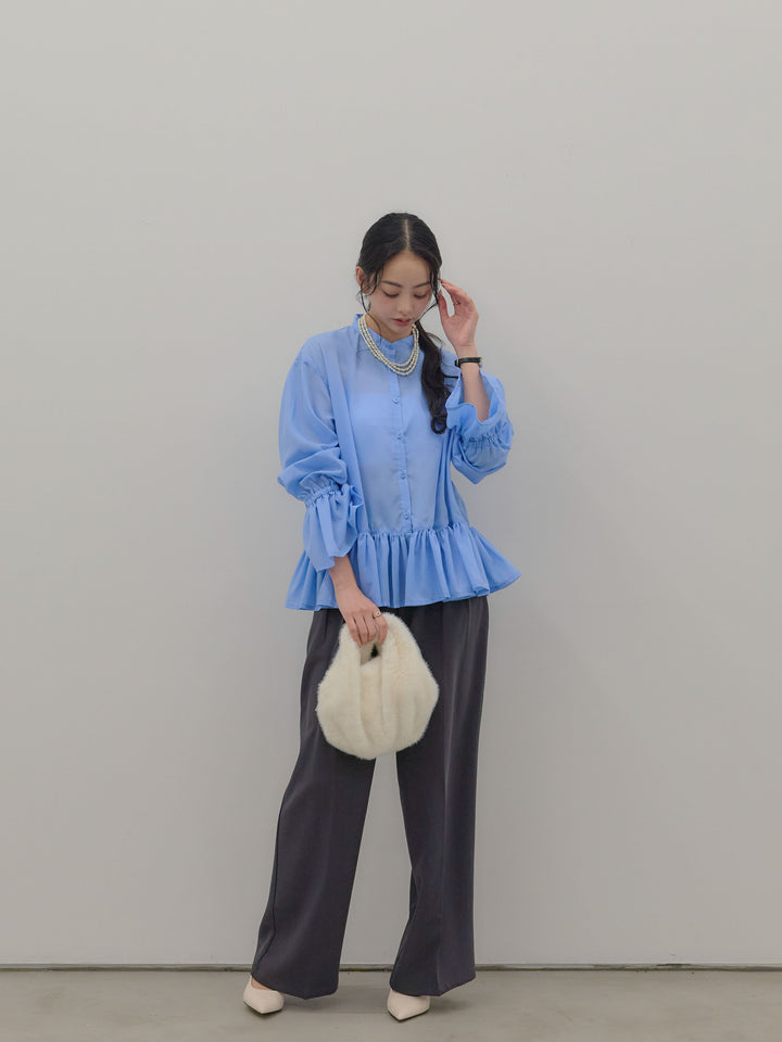 ハイウエストセンタープレスワイドパンツ