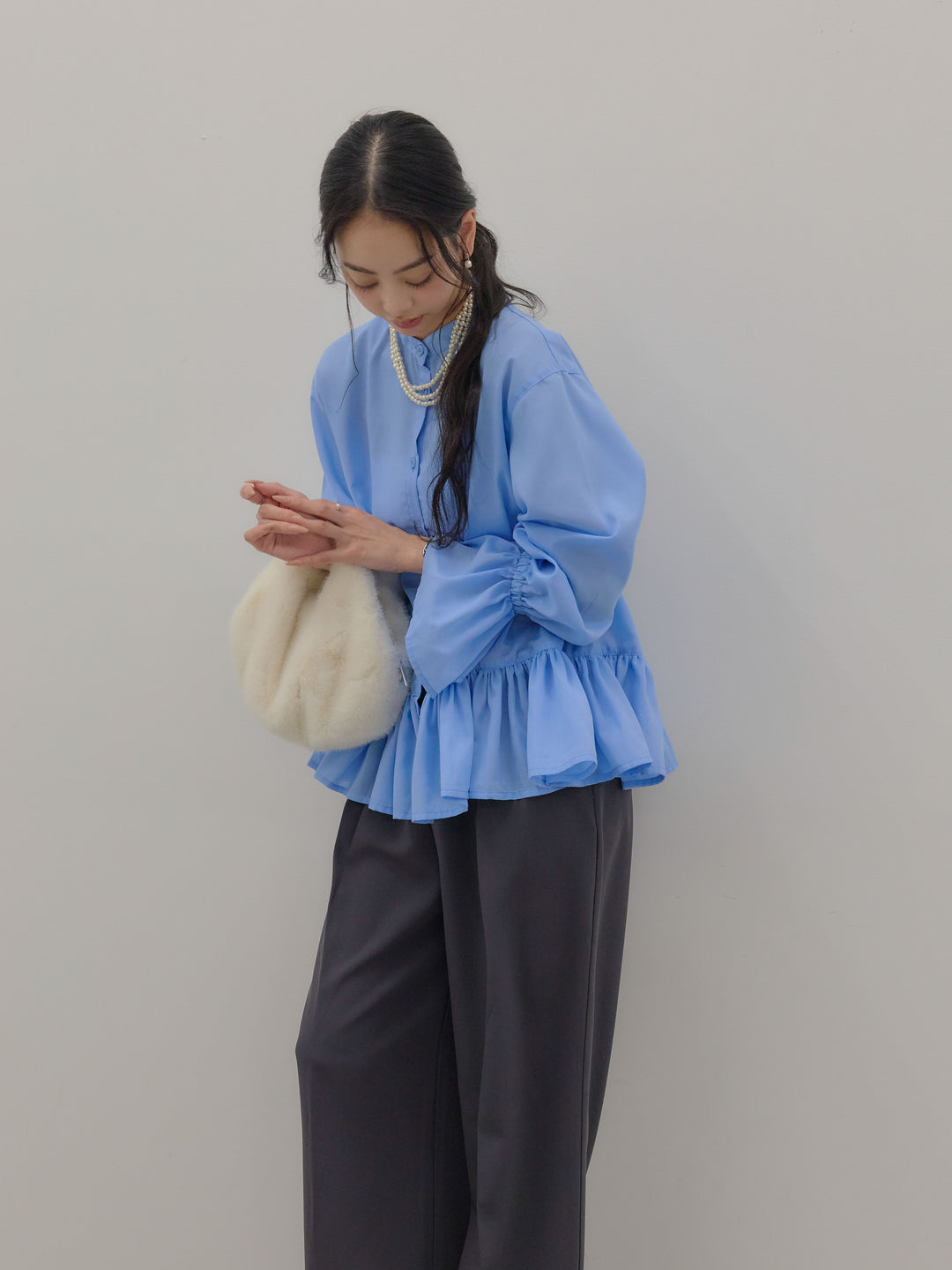 ハイウエストセンタープレスワイドパンツ