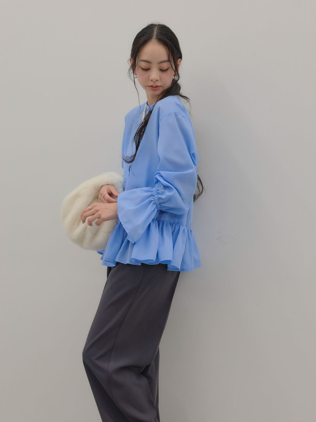 ハイウエストセンタープレスワイドパンツ