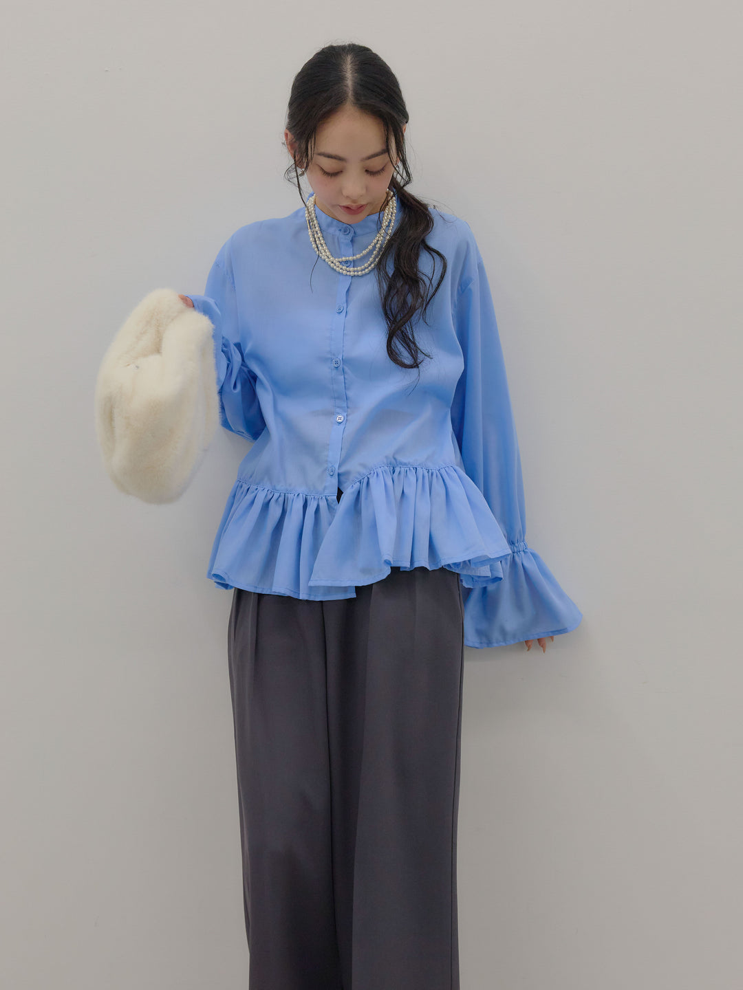 ハイウエストセンタープレスワイドパンツ