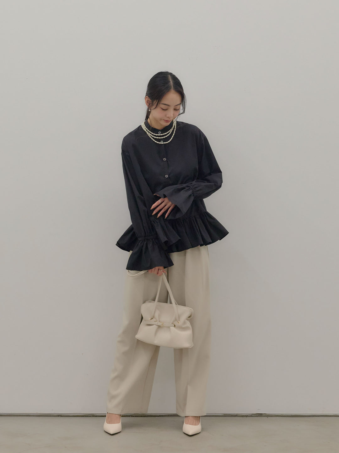 ハイウエストセンタープレスワイドパンツ