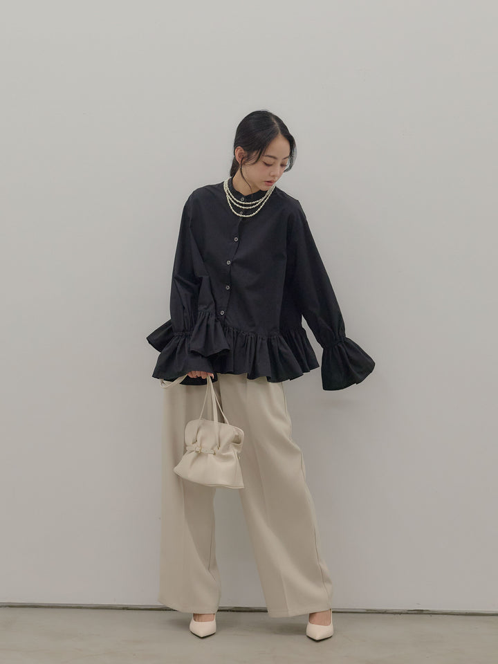 ハイウエストセンタープレスワイドパンツ