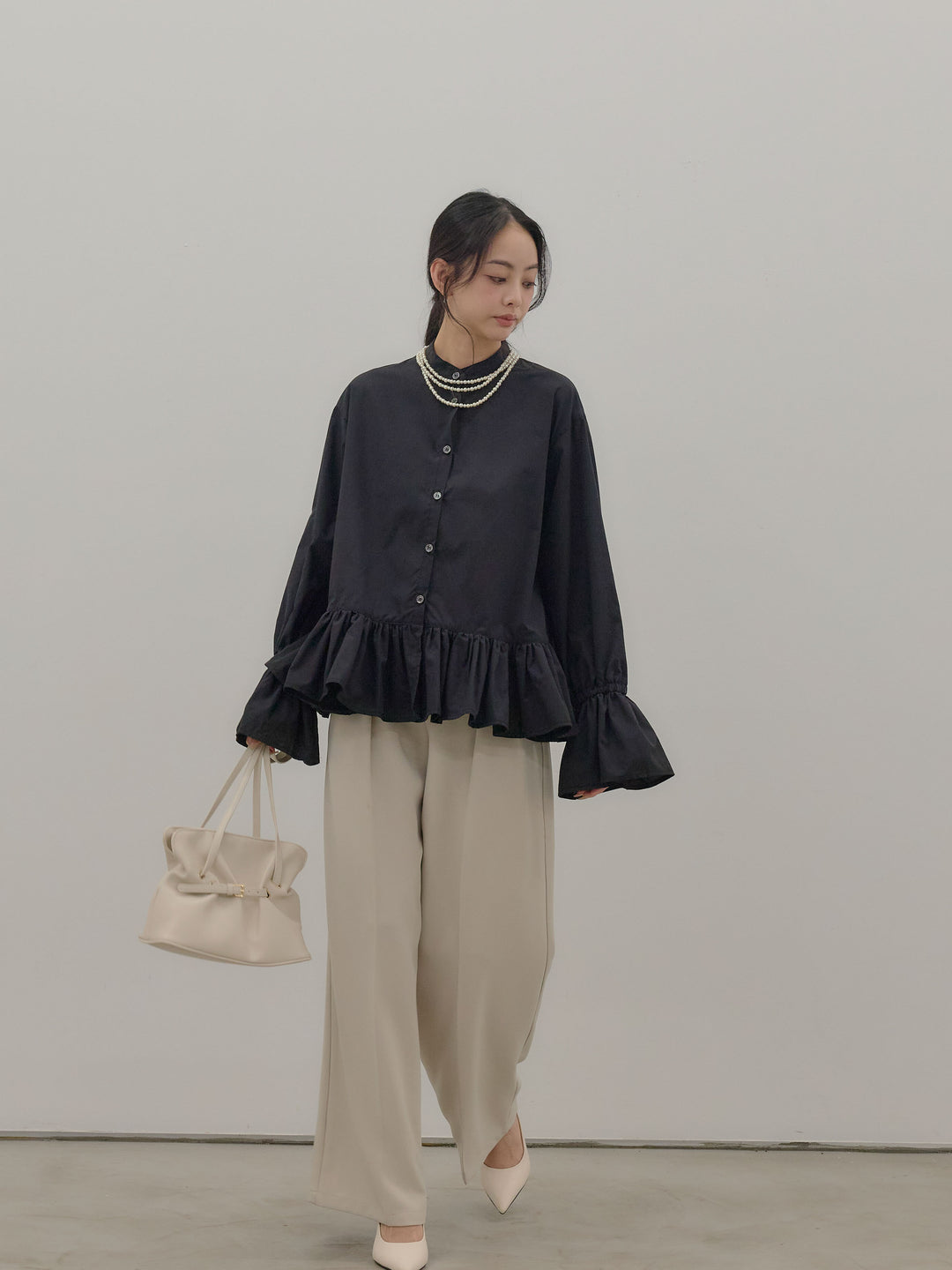 ハイウエストセンタープレスワイドパンツ