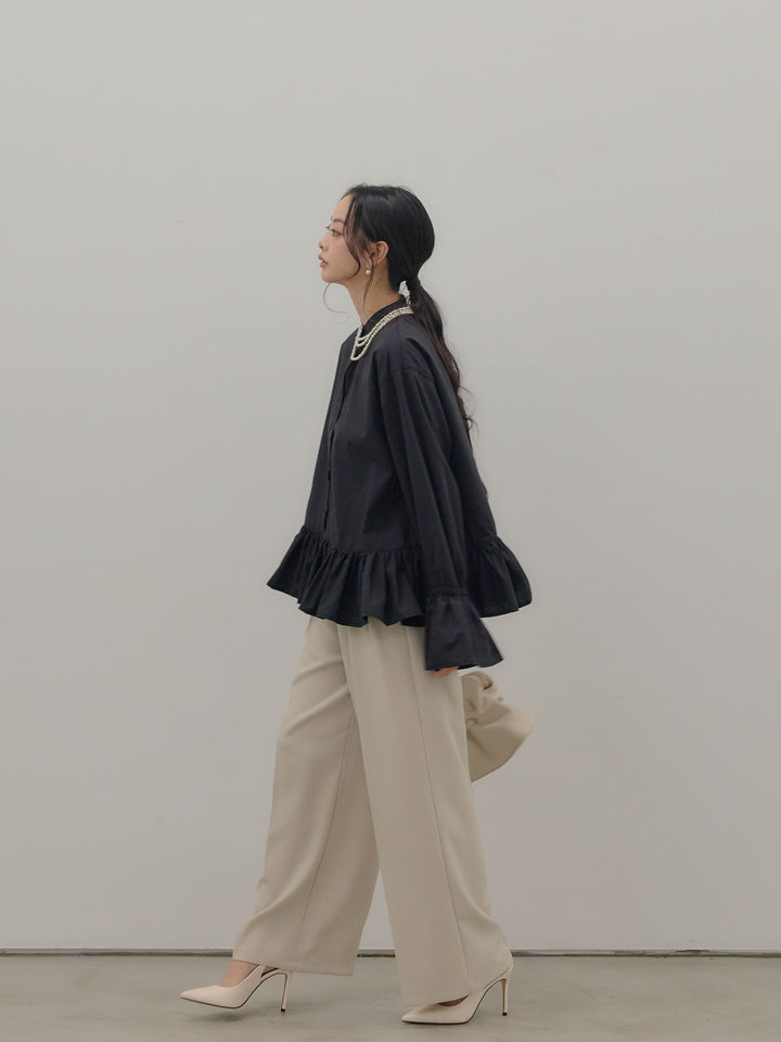 ハイウエストセンタープレスワイドパンツ