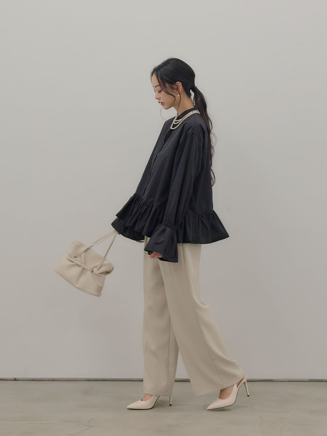 ハイウエストセンタープレスワイドパンツ