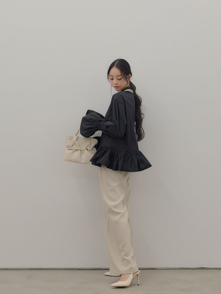 ハイウエストセンタープレスワイドパンツ