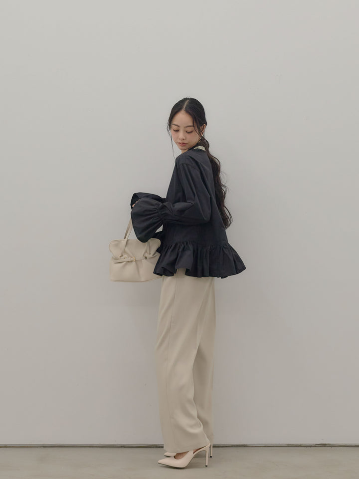 ハイウエストセンタープレスワイドパンツ