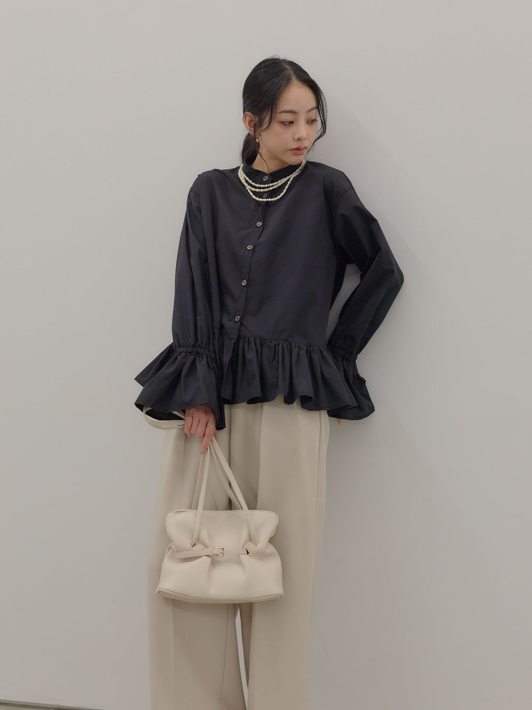 ハイウエストセンタープレスワイドパンツ