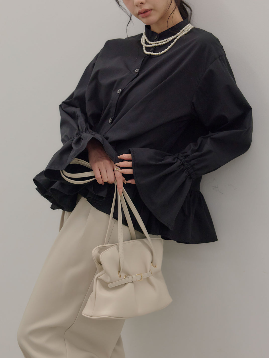 ハイウエストセンタープレスワイドパンツ