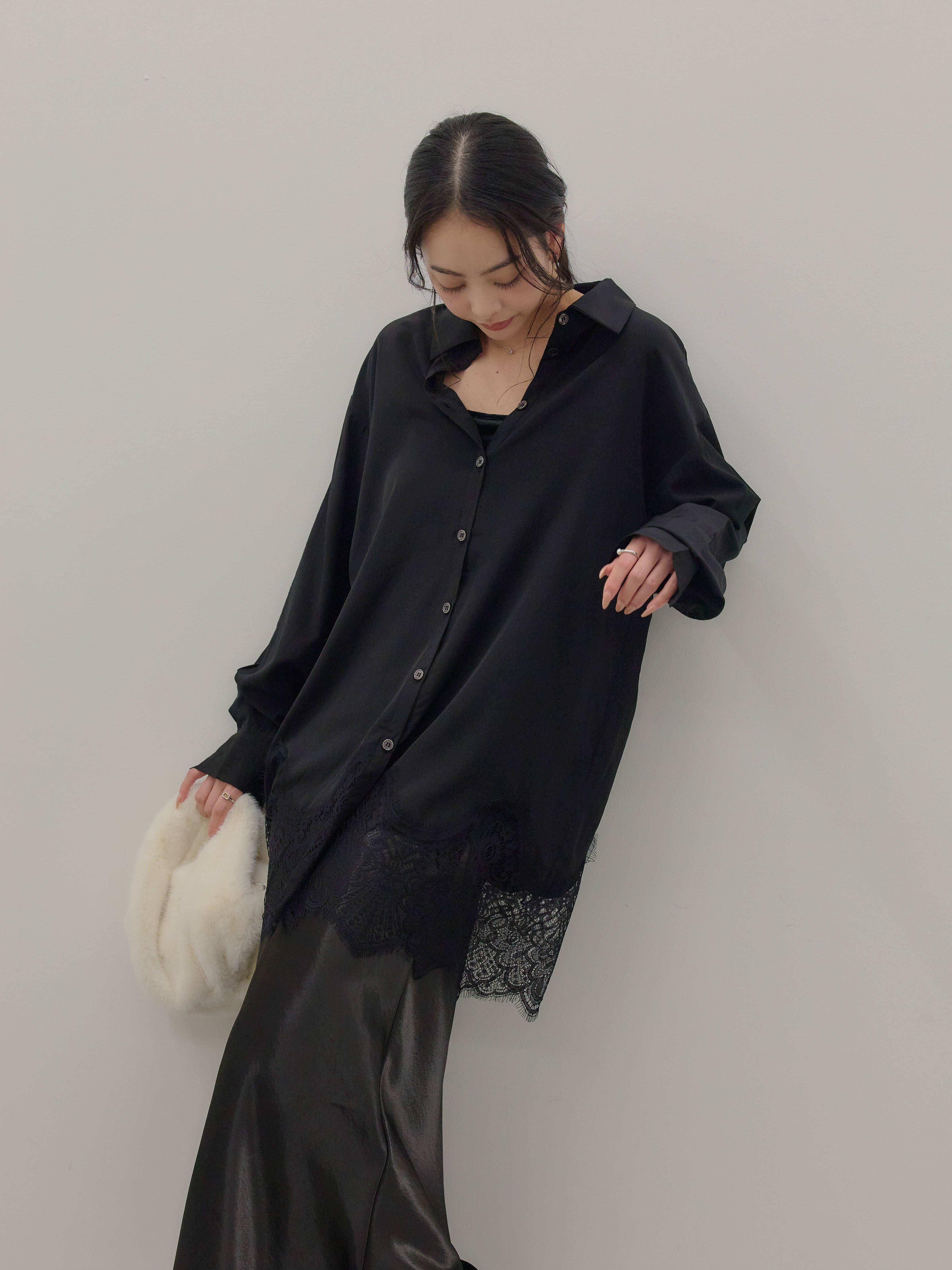 SET】裾レースグロッシーシャツチュニック+リュクスAラインサテン