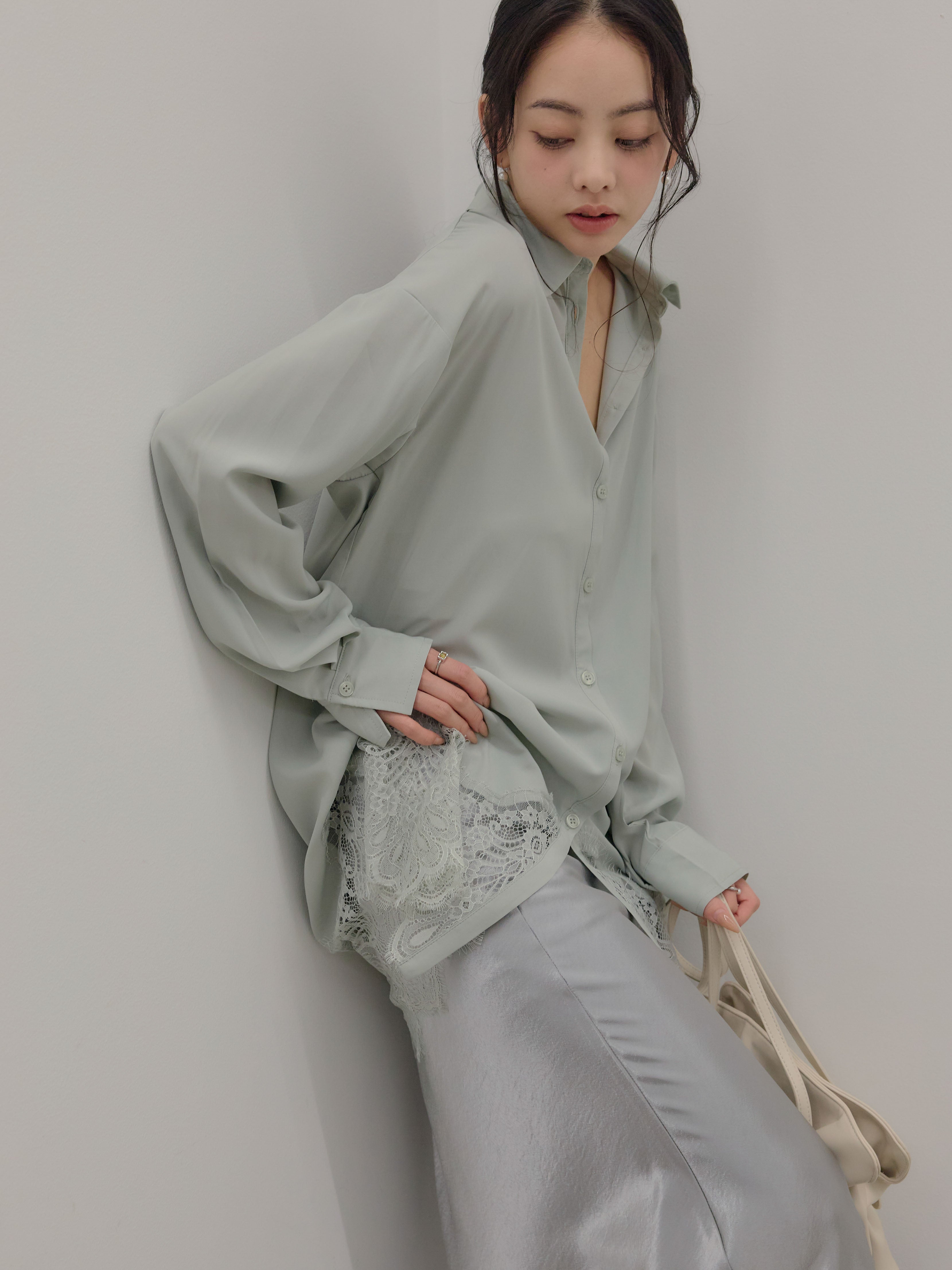 SET】裾レースグロッシーシャツチュニック+リュクスAラインサテン
