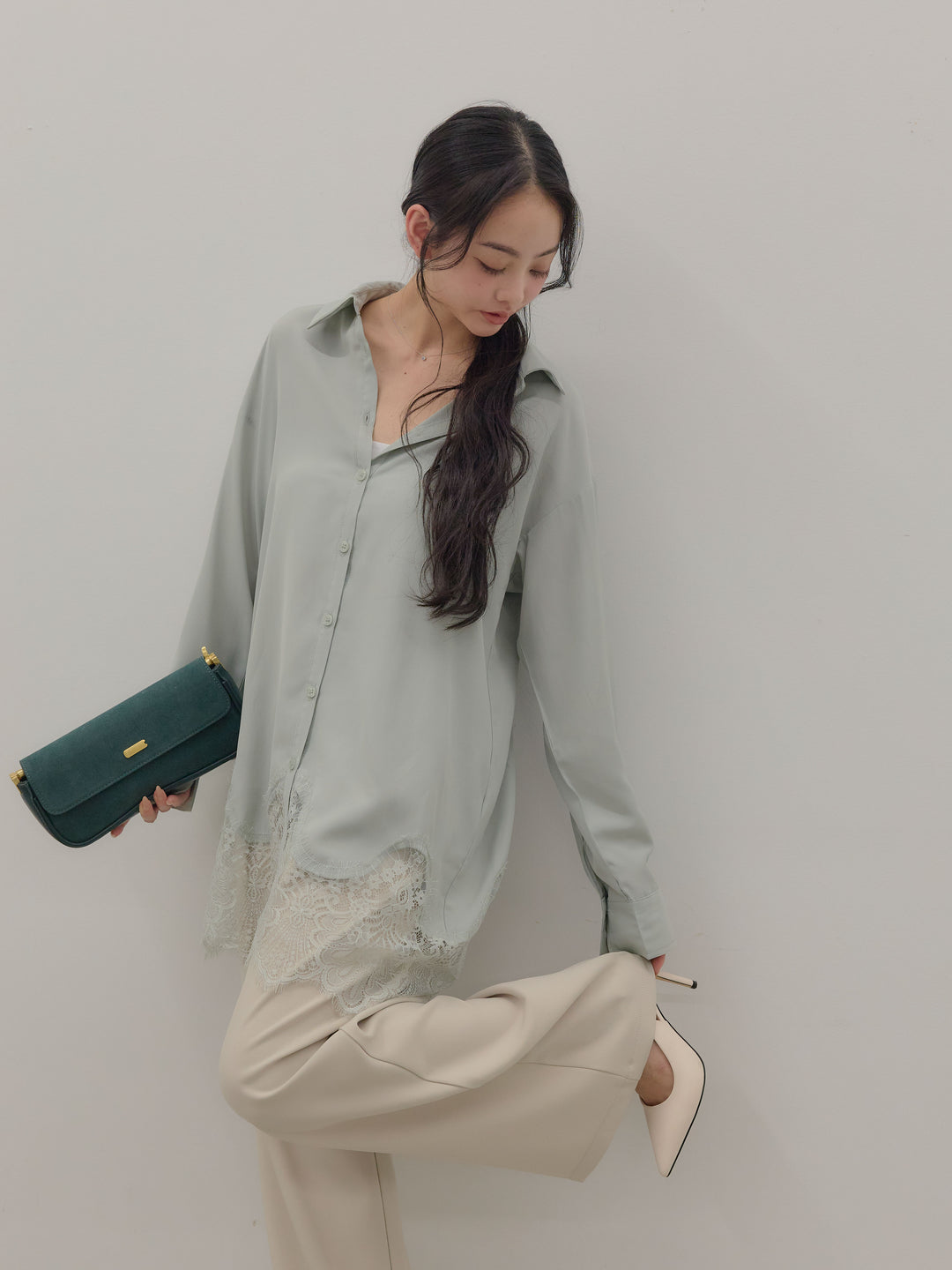 ハイウエストセンタープレスワイドパンツ