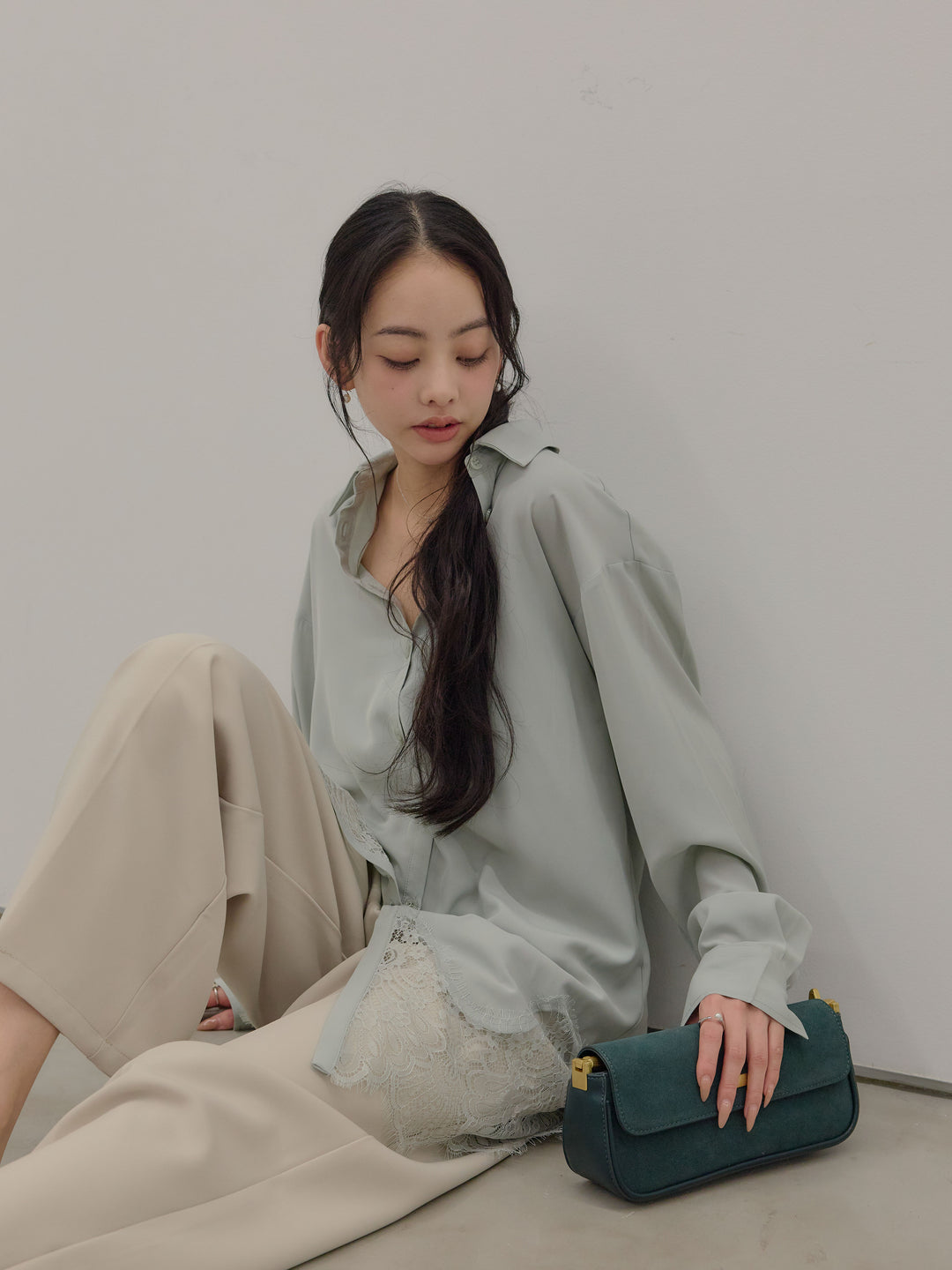 ハイウエストセンタープレスワイドパンツ