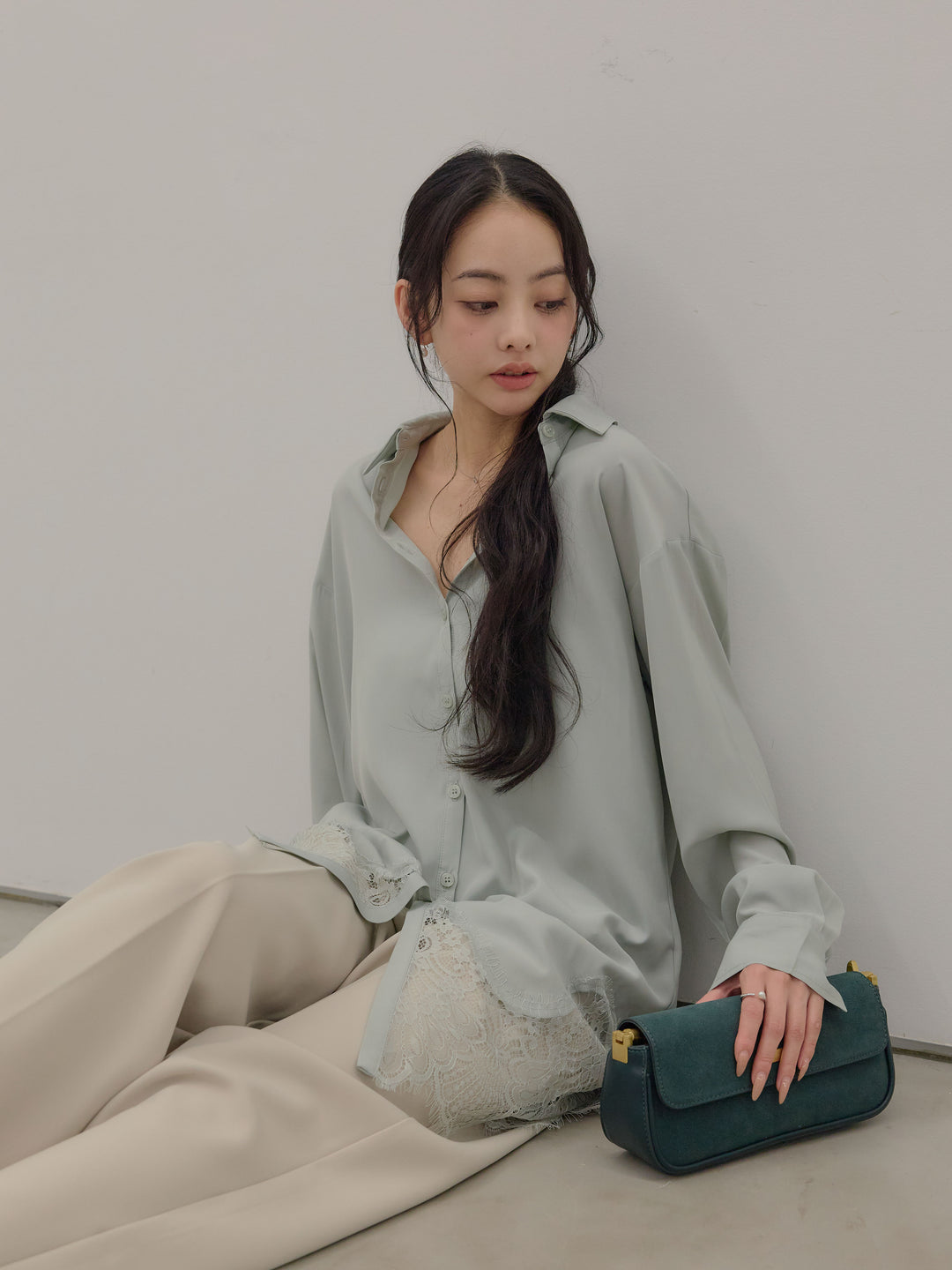 ハイウエストセンタープレスワイドパンツ