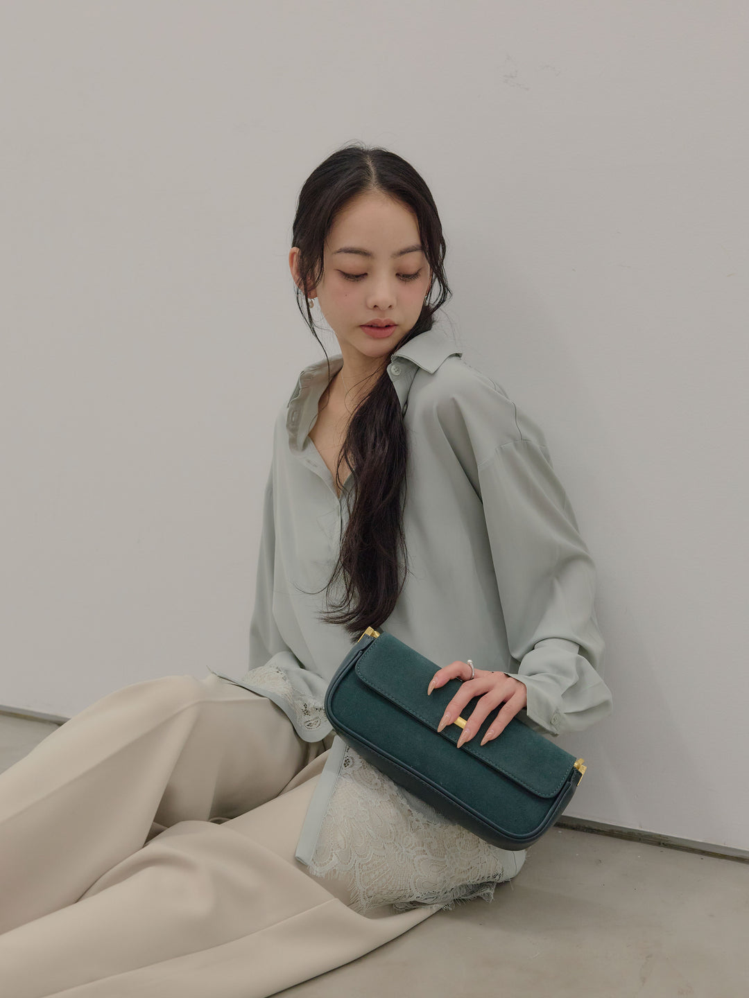 ハイウエストセンタープレスワイドパンツ