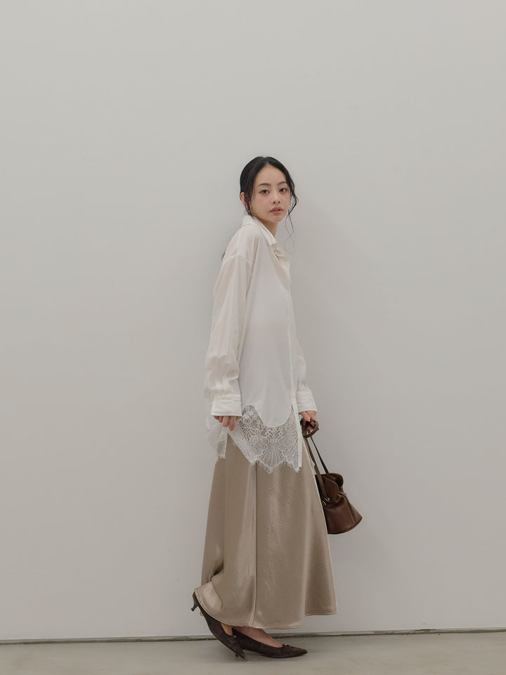 裾レースグロッシーシャツチュニック