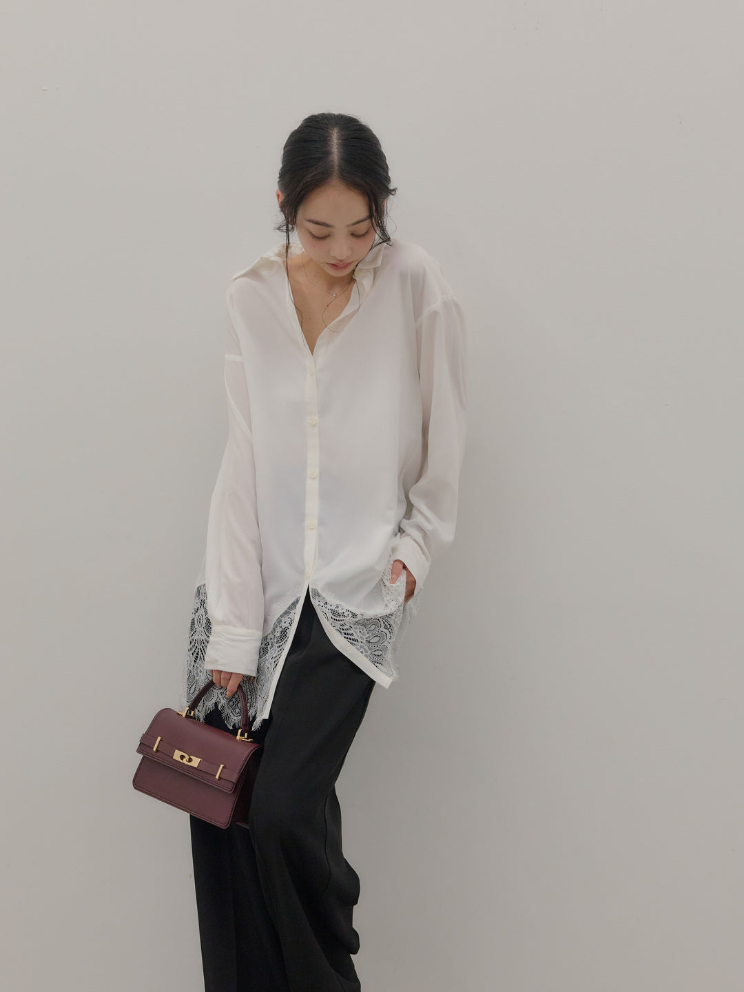 ハイウエストセンタープレスワイドパンツ