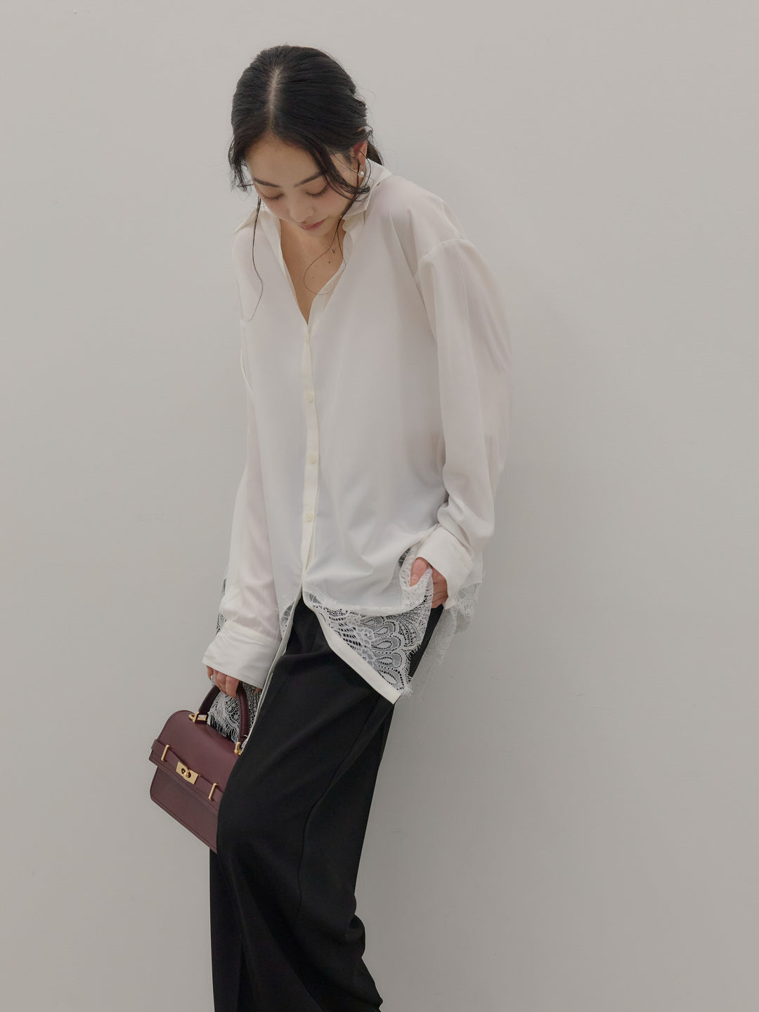 ハイウエストセンタープレスワイドパンツ