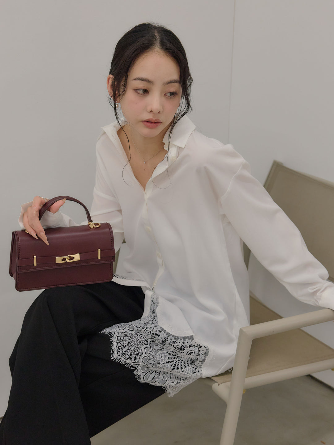 ハイウエストセンタープレスワイドパンツ