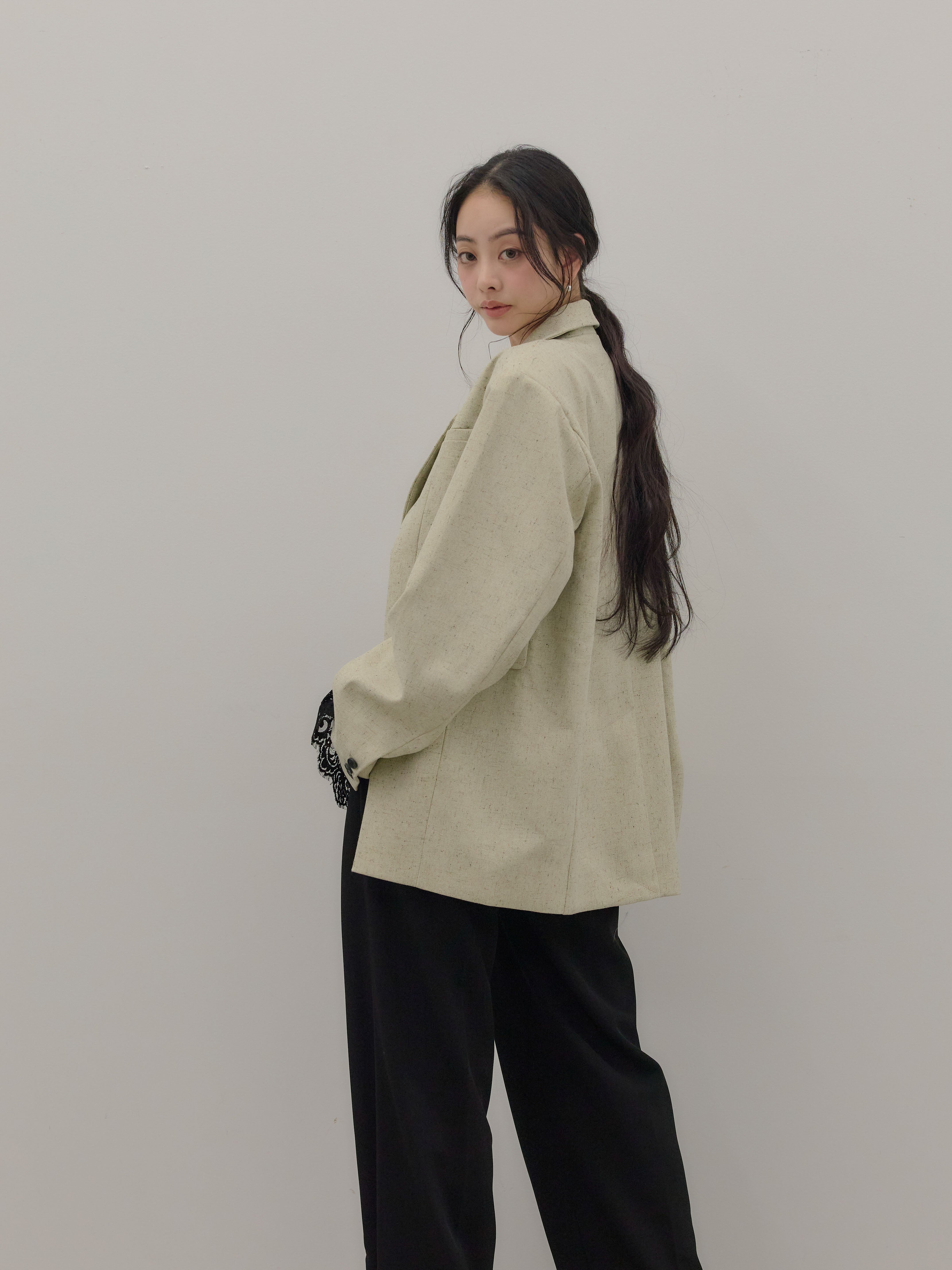 SET】MIXカルゼオーバーサイズテーラードジャケット+ハイウエスト