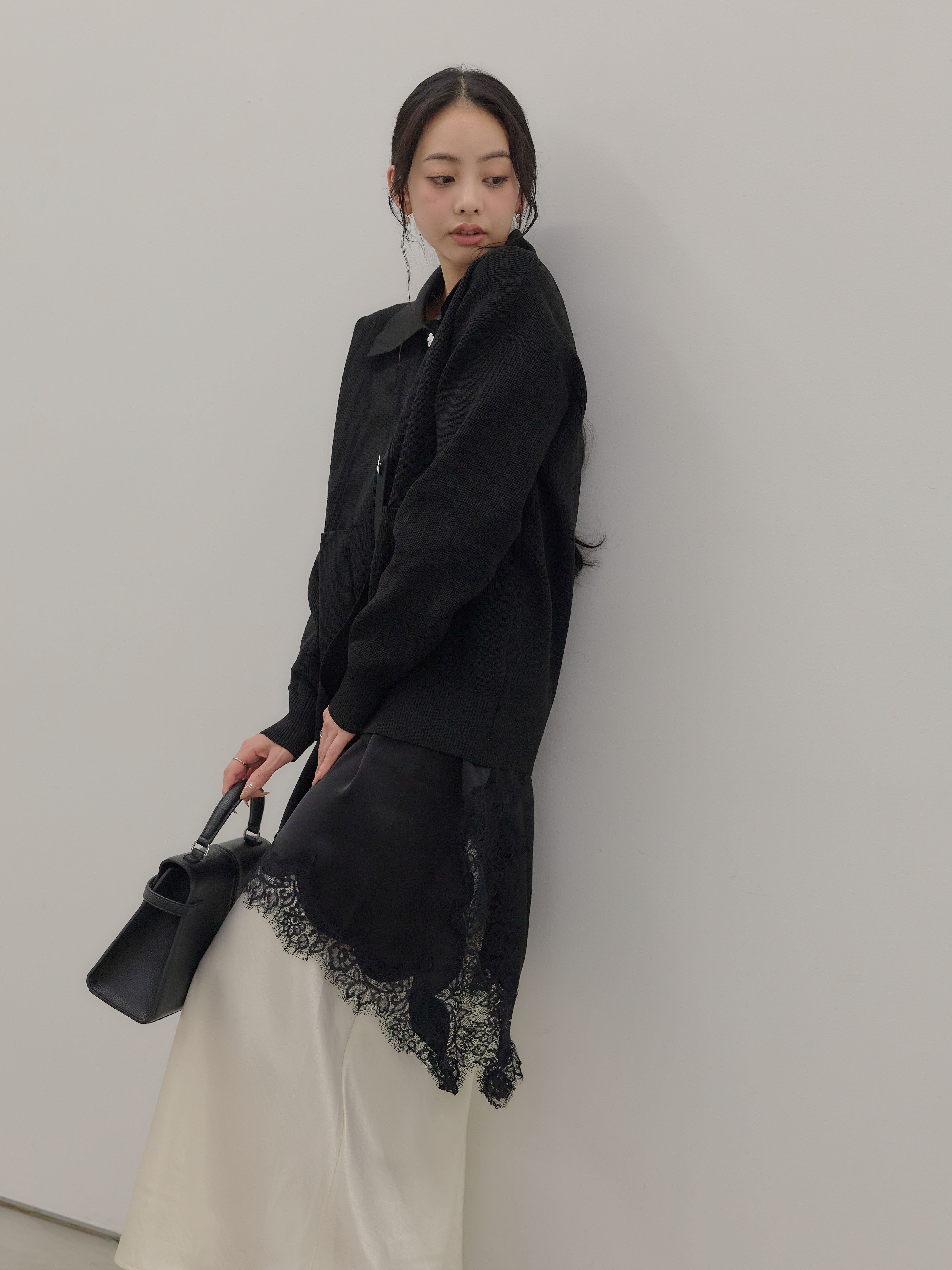 SET】ビッグサイズシルバーボタンニットカーディガン+リュクスAライン