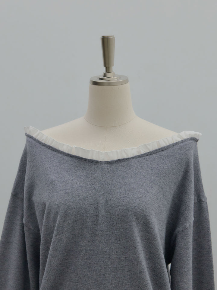 異素材コンビオフショルプルオーバー