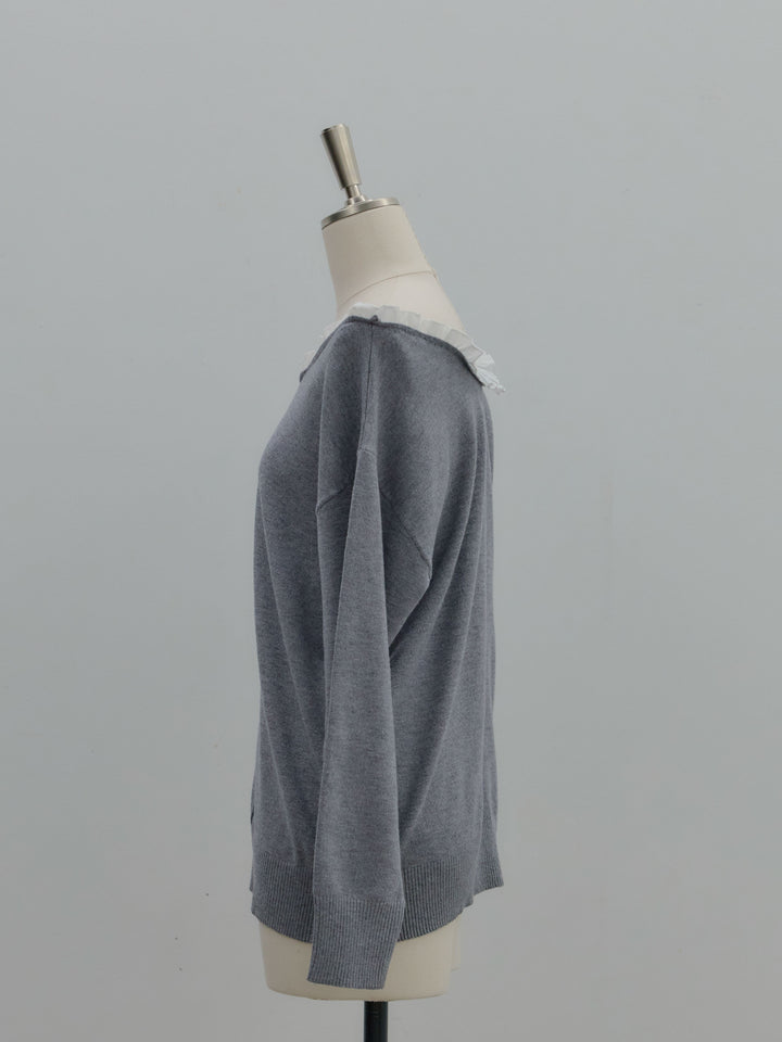 異素材コンビオフショルプルオーバー