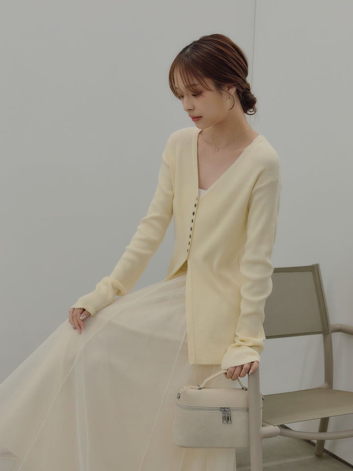 【SET】ソフトタッチVネックカーディガン+ボリュームチュールスカート(2set)