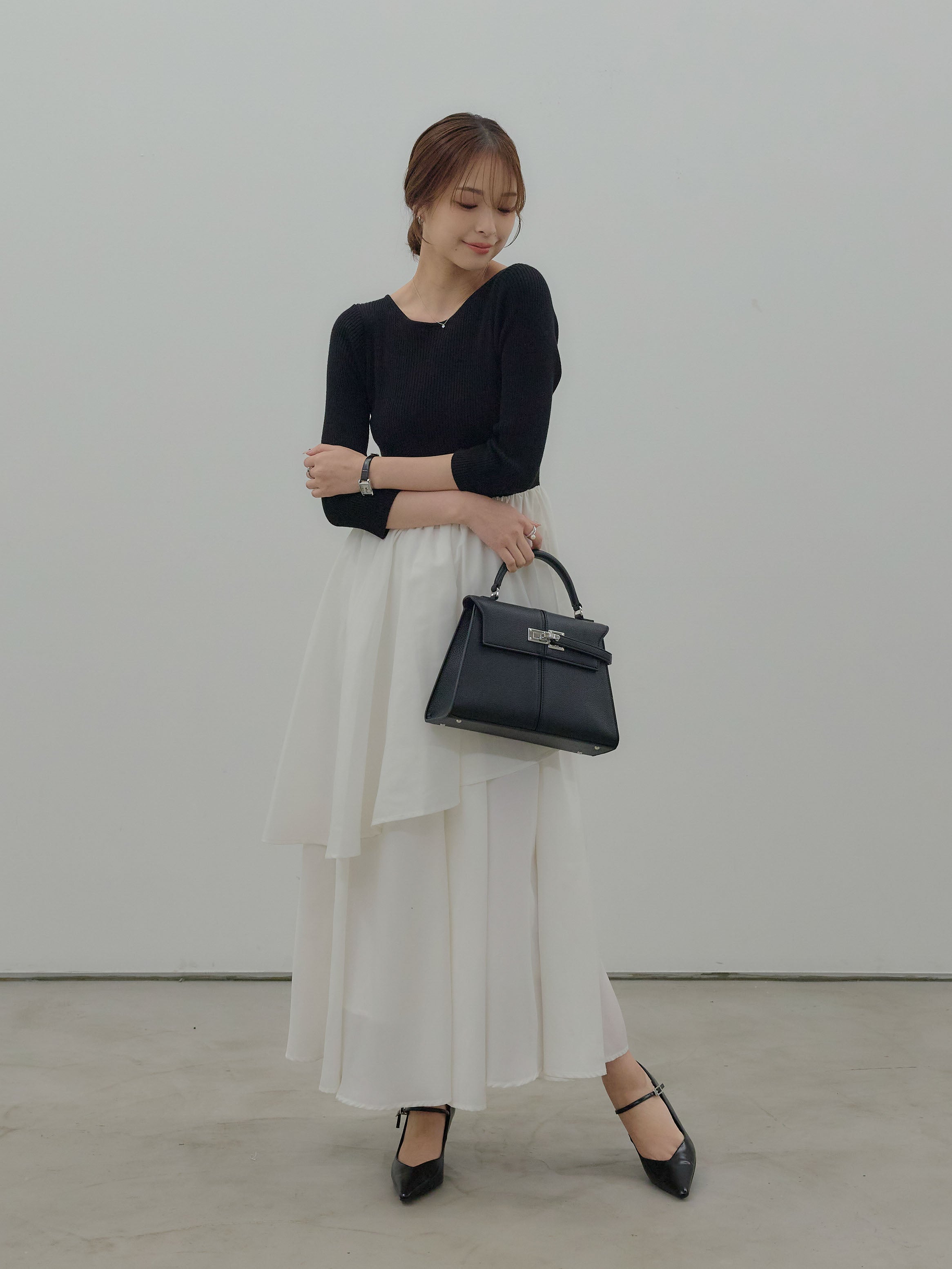 7部袖リブドッキングワンピース/BLACK S Essential】7部袖リブドッキングワンピース – nairo