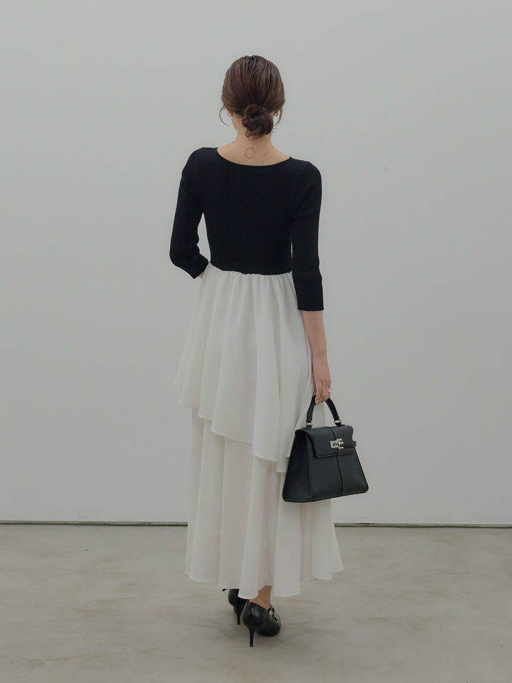 【Essential】7部袖リブドッキングワンピース