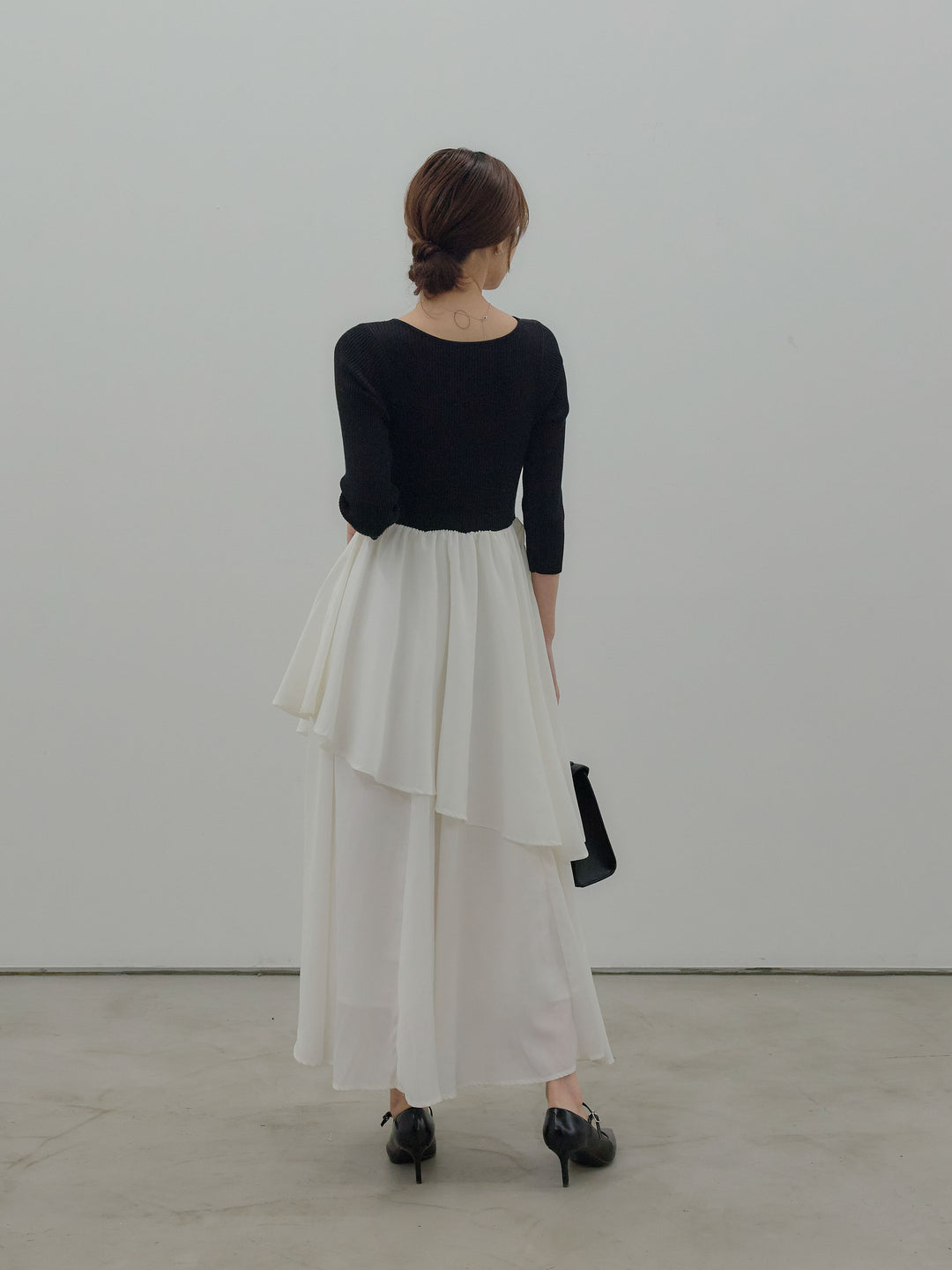 【Essential】7部袖リブドッキングワンピース